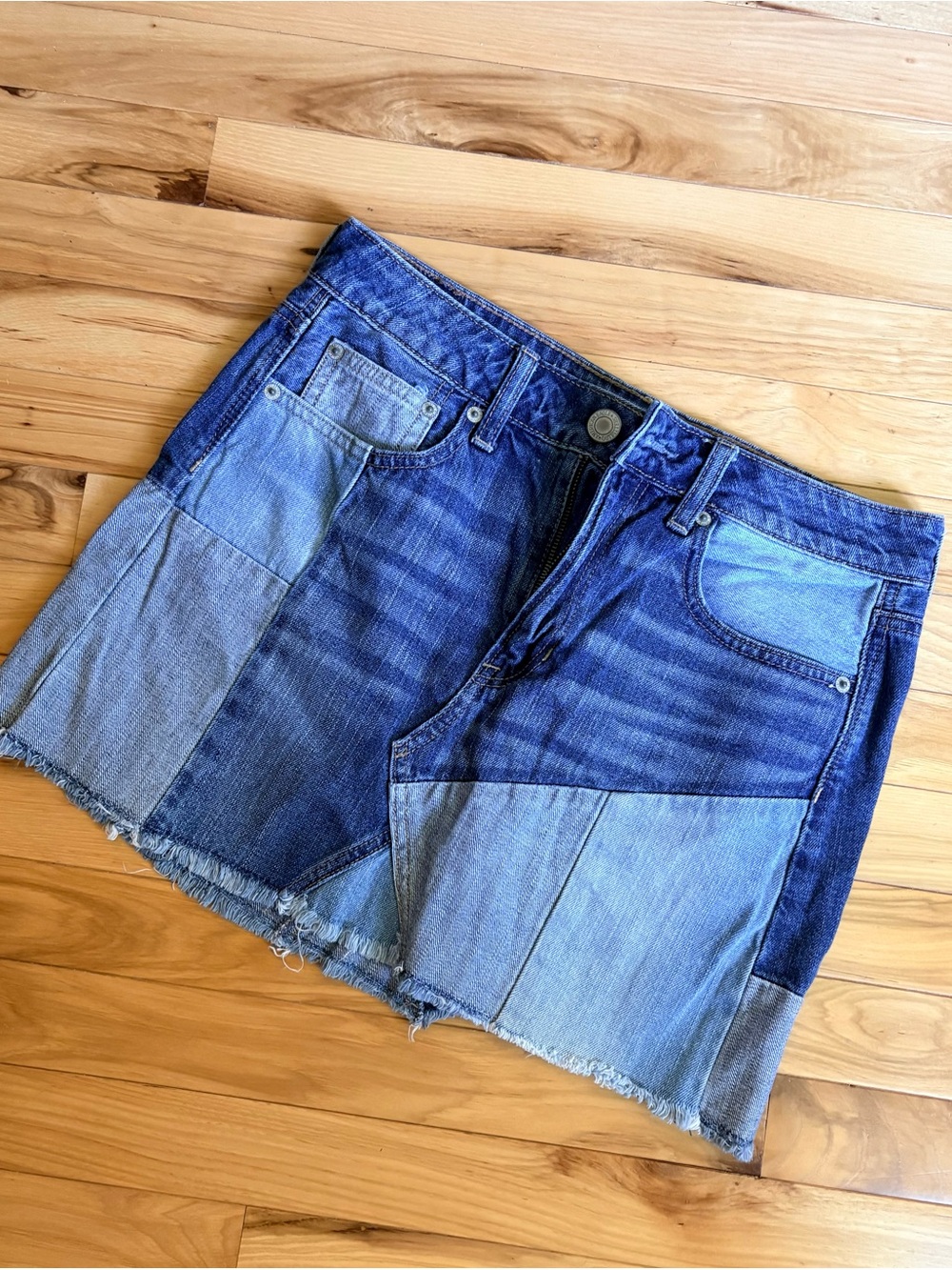 American Eagle Outfitters Patchwork Denim Mini Skirt in Blue